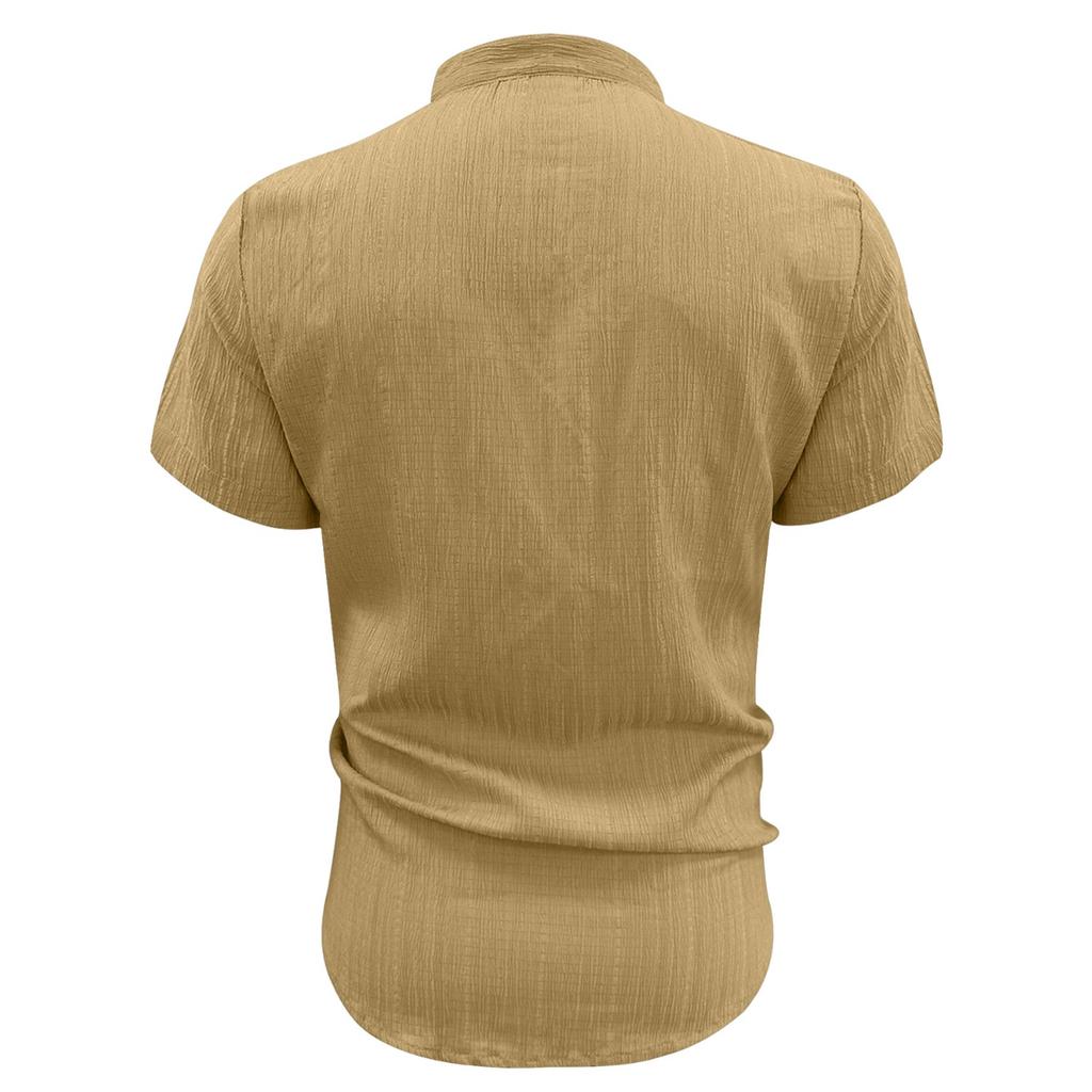 Summer new men's casual versatile shirt solid color slim-fitting short-sleeved top