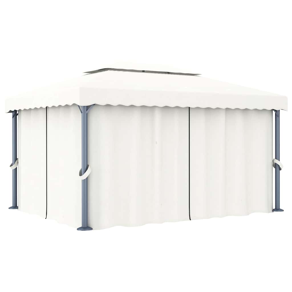 Gazebo with Curtains & LED String Lights 4x3 m Cream White