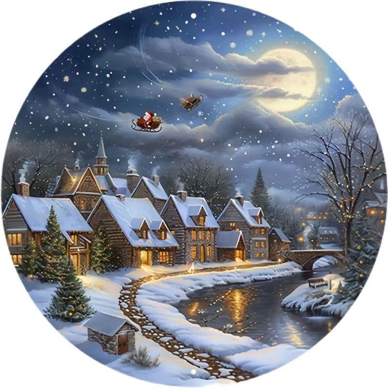 Witch Broom Halloween Sign, Round Aluminum Wall Plaque 20x20cm