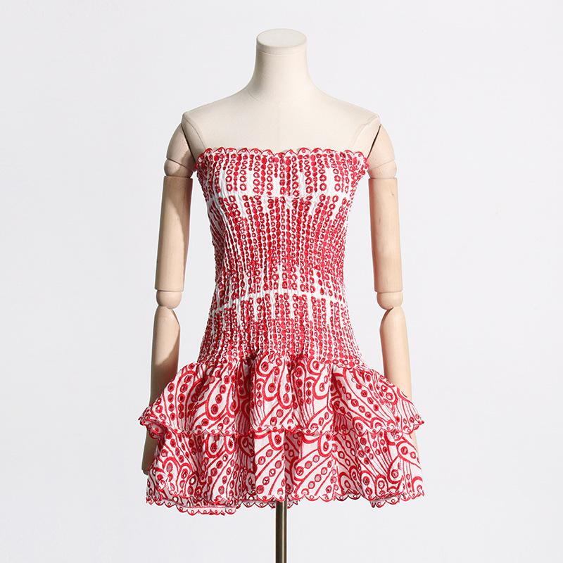 Сексуальное однотонное женское летнее платье трапециевидной формы без бретелек с вышивкой и вышивкой, короткое платье