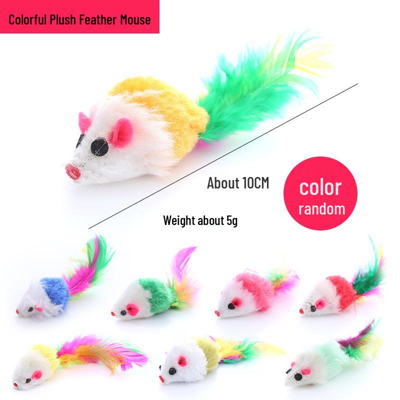 Colorful Plush Feather Mouse Cat Toy - Interactive Kitten Boredom Reliever