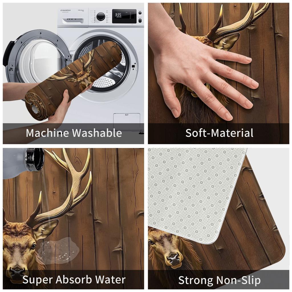 Wood Deer Print Door Floor Bathroom Kitchen Mat Anti-Slip Outdoor Doormat Living Room Entrance Carpet Rug