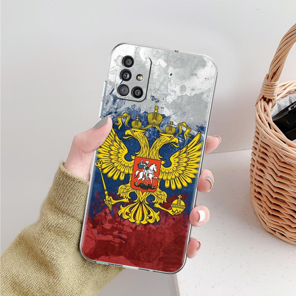Чехол для телефона Samsung A15 A13 A35 A55 A51 A71 A41 A31 A21S A03S A05 A17 A23 A25 A33 A53 A73 5G A07 4G Прозрачный чехол Флаг России