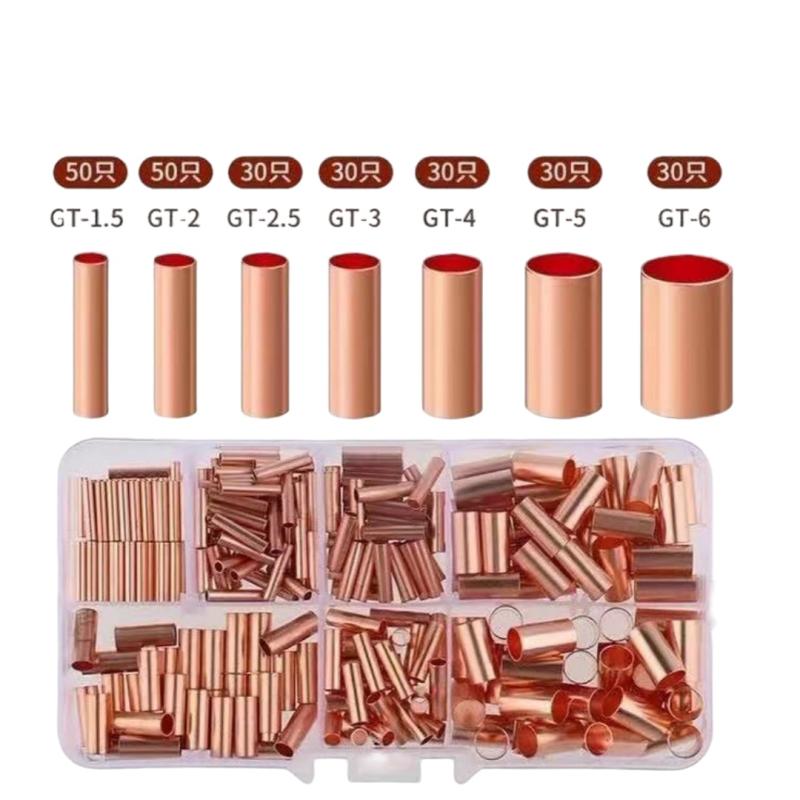 125/250/414/578Pcs Non Insulated Electrical Butt Terminal Assortment Kit Wire Ferrules Set 7 Size Copper Crimp Connector
