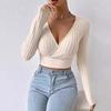 Ladies Short Hot Girl Deep V Neck Slim Sexy Long Sleeve Knitted