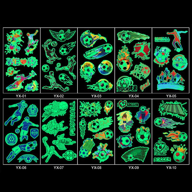10 ШТ. Временные татуировки Футбол Светящиеся в темноте Водонепроницаемые Светящиеся Поддельные Татуировки Наклейки на Тело для Фанатов Футбольного Турнира