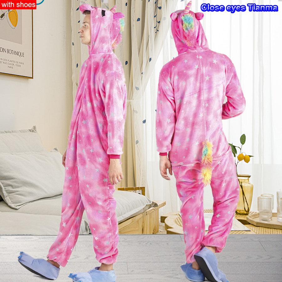 Мужчины Женщины Кигуруми Onesie Пижамы Унисекс Животное Косплей Олень Сова Волк Единорог Акула Костюм Пижамы Комбинезон Для Хэллоуина Вечеринка С обувью
