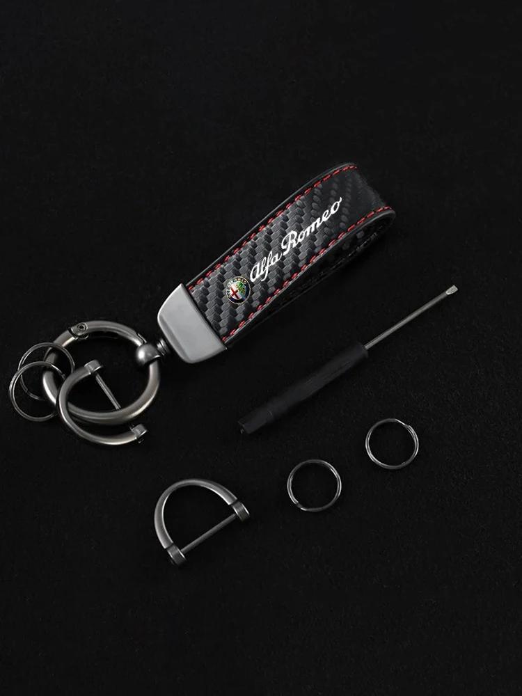 Car Stickers For Alfa Romeo Carbon fiber Car Key Chain Leather Keychain Ring For Alfa Romeo Giulia Stelvio Giulietta 156 159 147