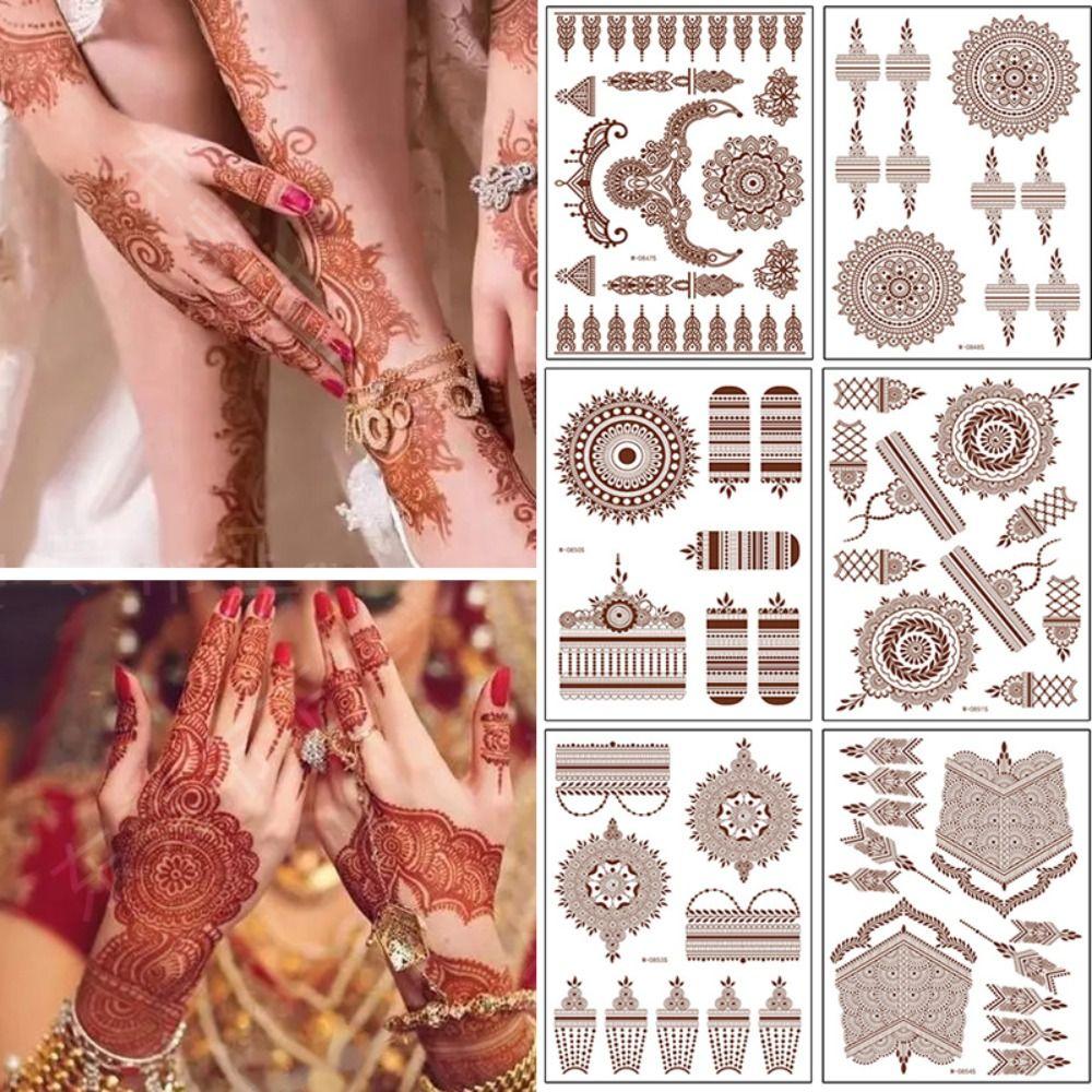 Butterfly India Flower Brown Mehndi Stickers Body Art Sticker Henna Stickers Temporary Tattoo Water Transfer Decals