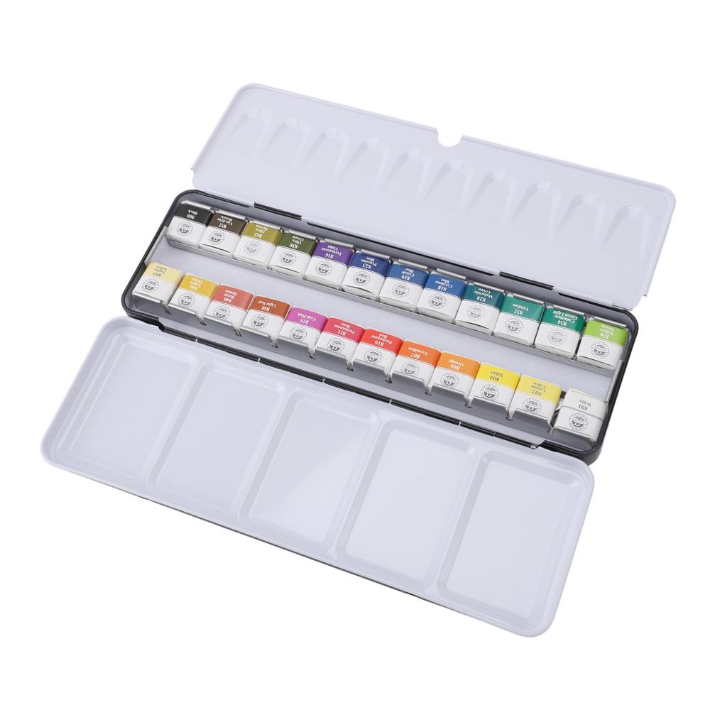 Watercolor Paint Set Portable Iron Box Solid Professional Watercolor Kit for Artists Students 24