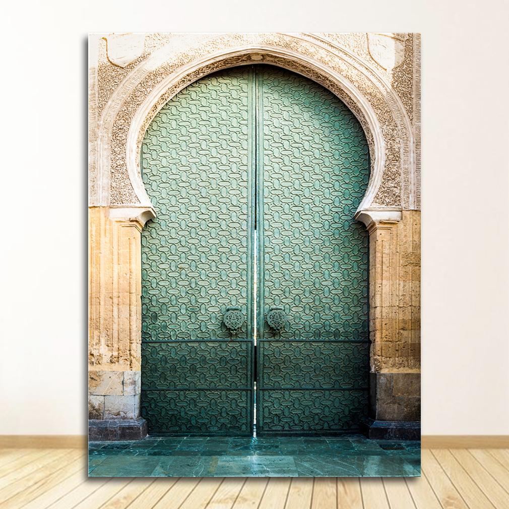 Исламская архитектура, плакат с принтом, настенные картины, декор в стиле бохо, марокканская дверь, настенное искусство, золотой Коран, арабская каллиграфия, холст, тяжелое дыхание