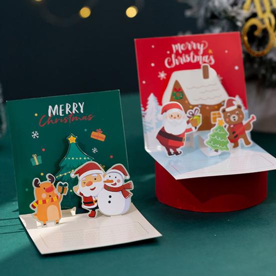 1 компл. Рождественская поздравительная открытка с Санта-Снеговиком и милым мультяшным принтом Клауса и лося, Рождественская открытка для