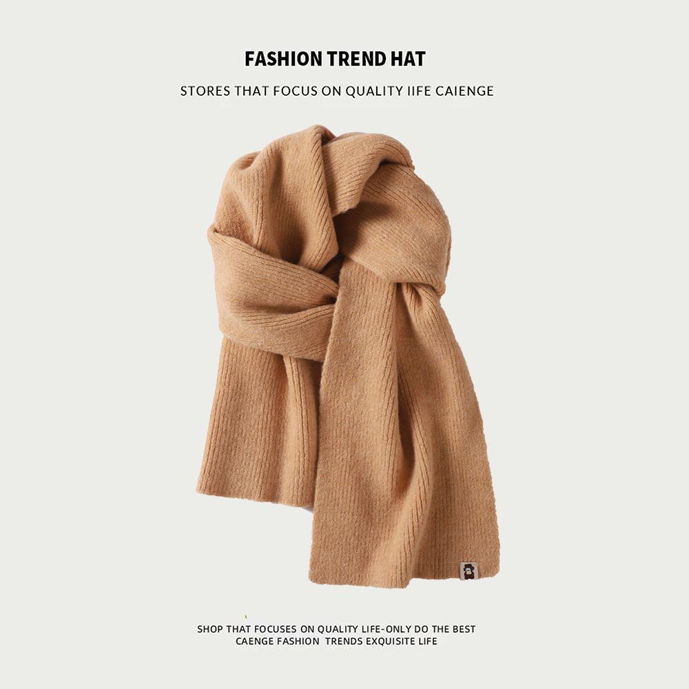 Knitted Wool Scarf With Wool Content, Women'S Autumn And Winter Extended Version, Thick And Luxurious, Solid Color Cashmere Scarf