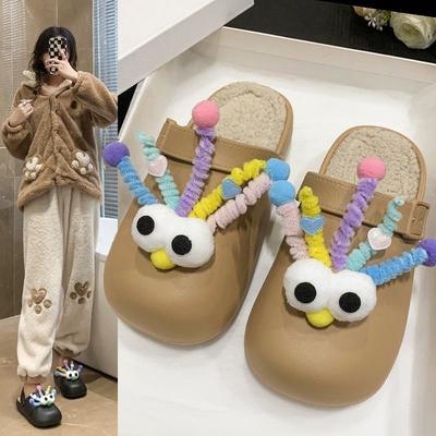 Тапочки Мао Мао женские для улицы, сумка-голова-швабра, 2025 осень-зима, новинка, корейская версия, на толстой подошве, сумка-голова, мультяшные маленькие хлопковые тапочки