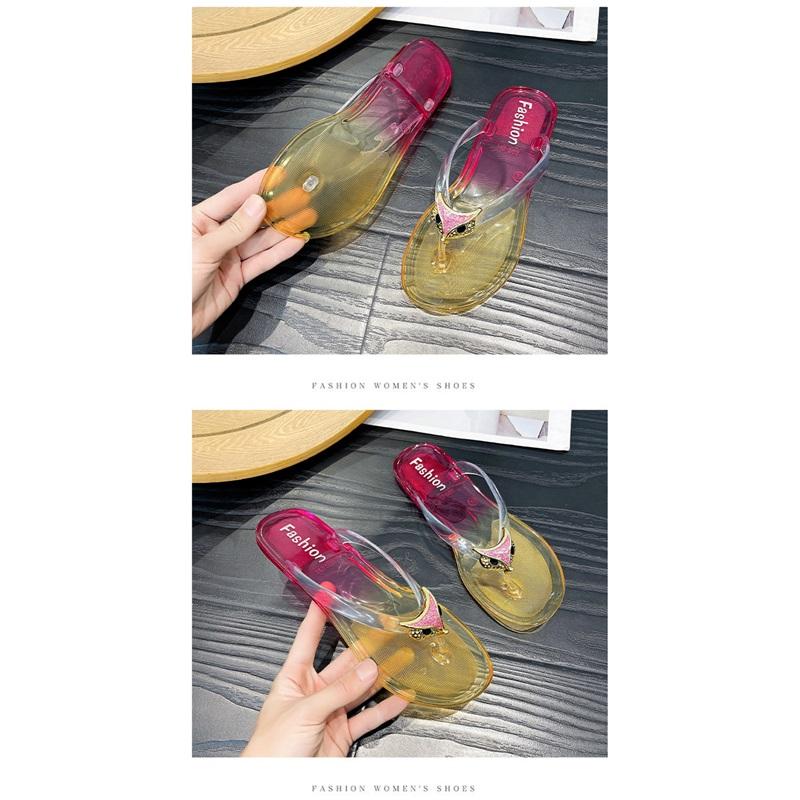 Crystal Flip-flops Women's Flat-bottomed Outdoor Slippers Women's Layered Jelly Beach Shoes Clip Toe Casual Slippers