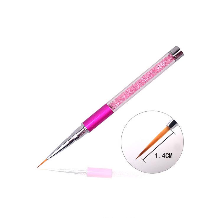 Nail Art Brush Pen With Cap Pink Rhinestone Diamond Metal Acrylic Handle Gel Liquid Salon Liner