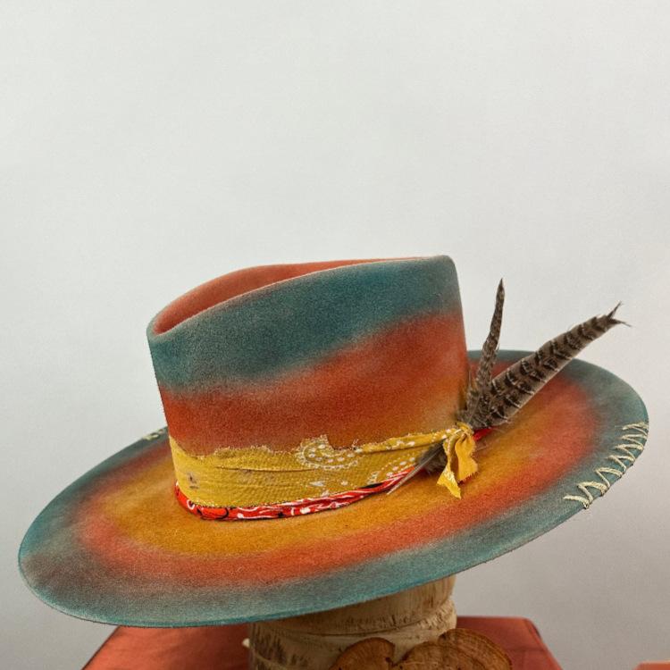 Шерстяная шляпа с паутиной, винтажная состаренная шляпа из чистой шерсти с перьями