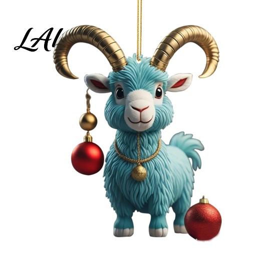 Goat Car Hanging Ornaments 2D Acrylic Inch Farm 3.15 Christmas Ornament Animal Xmas Tree Lightweight Crafts Decoration for Rear View Mirror