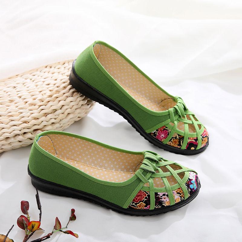 Тканевые туфли Старый Пекин Тканевые туфли на плоской подошве с мягкой подошвой и сеткой Женская обувь Модная верхняя одежда Летние сандалии