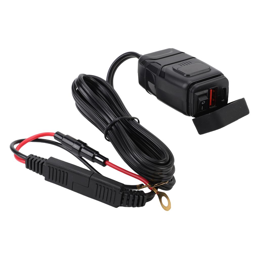 Motorcycle Phone Charger USB Type C Rain Proof Fast Charging Motorcycle Handlebar Charger with Voltmeter and Switch for