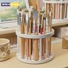 Держатель кистей, вращающийся на 360° - элегантный белый пластиковый органайзер для художественных кистей, компактный настольный аксессуар с глянцевой отделкой