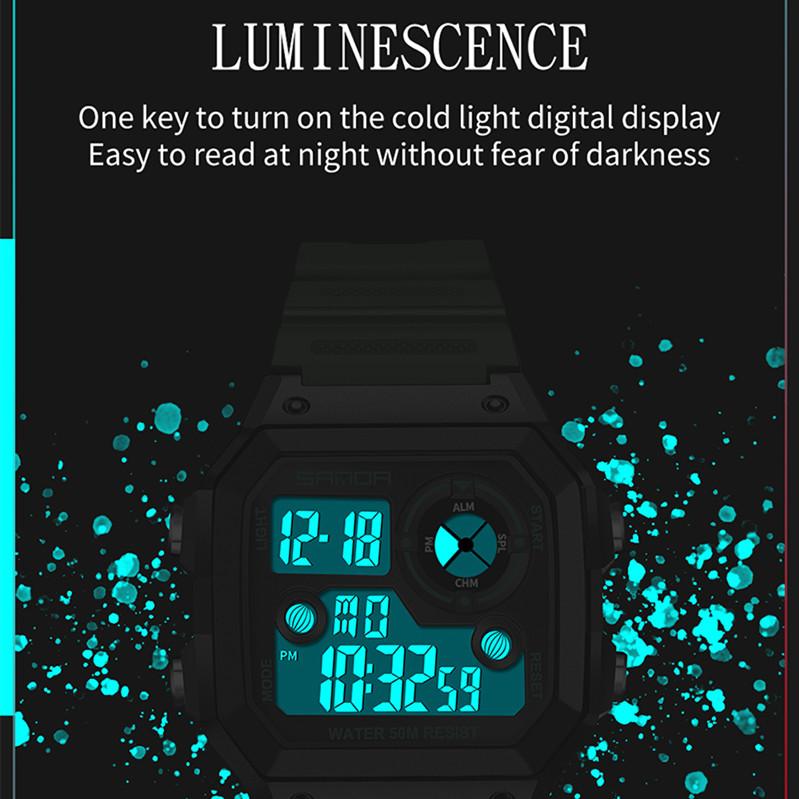 Новые модные электронные часы SANDA Square Trend, водонепроницаемые светящиеся спортивные мужские часы, цифровые студенческие часы