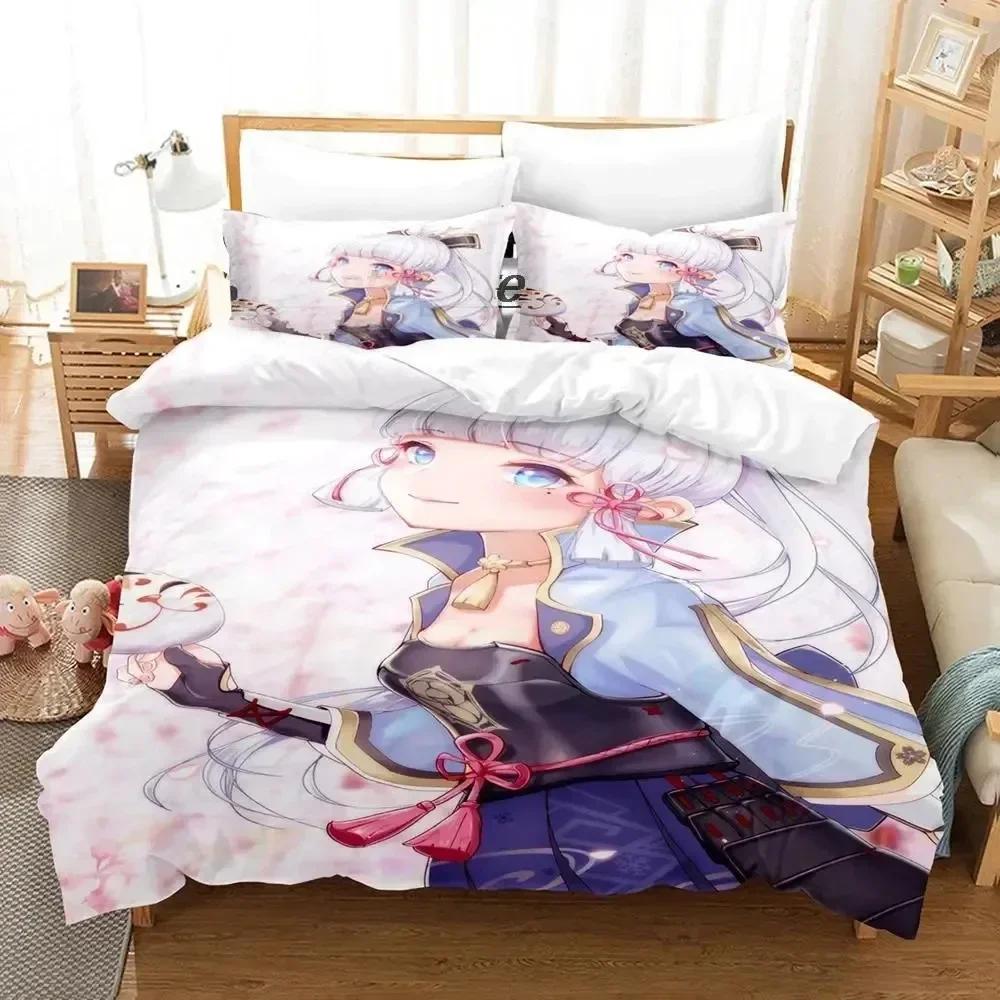 Game Genshin Impact Kamisato Ayaka Bedding Set 3D Printed Suitable For Bedroom Duvet Cover Set With Pillowcases Home Textile