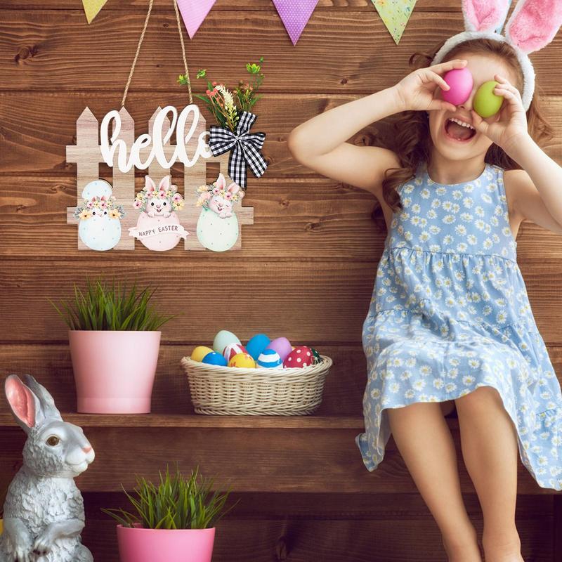 Happy Easter Wooden Sign Wooden Rabbit Egg Easter Wall Decor Rustic Fence Easter Sign Welcome Door Hanger Ornaments For Home