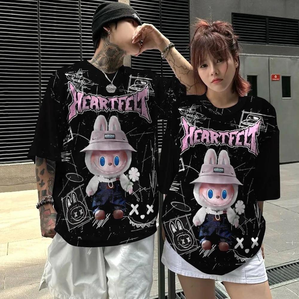 Летний топ с круглым вырезом и 3D-принтом с узором Лабубу, модная повседневная футболка унисекс с коротким рукавом для пар