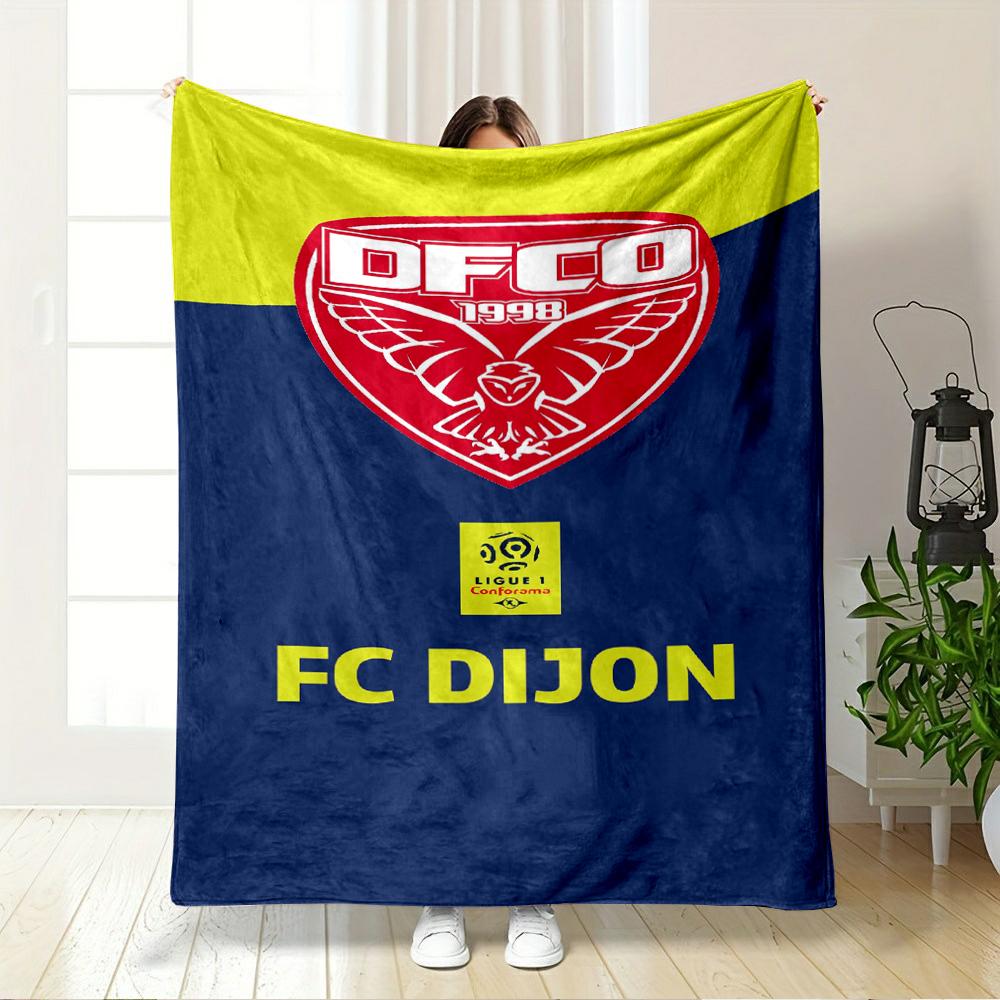 FC Dijon Logo bedroom blanket - Red and Blue printed Flannel blanket for bedroom, living room, sofa, and nap