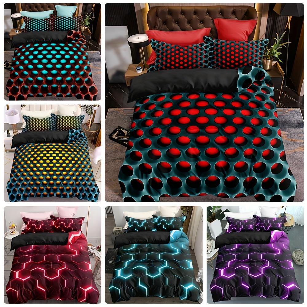 3Pcs Duvet Cover Set, 3D Hexagonal Honeycomb Pattern Duvet Cover Set For Boys, Twin/Full/Queen/King Size