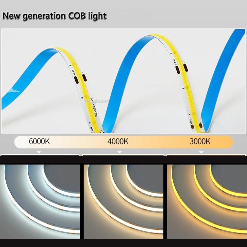 COB светодиодные ленты 12 В 24 В 5 м 4 м 3 м 2 м 1 м 480 светодиодов/м гибкая светодиодная лента высокой плотности 3000 К 4000 К 6000 К Декор для кухни и комнаты 8 мм