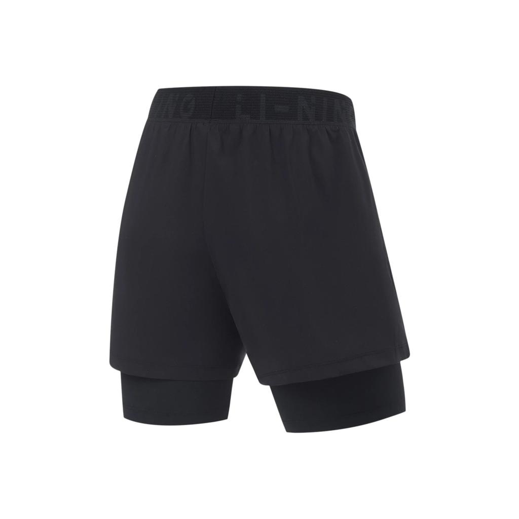 Li Ning Professional Basketball Series Solid Color 2 In 1 Sports Shorts Men Shorts Black AAPT085-1