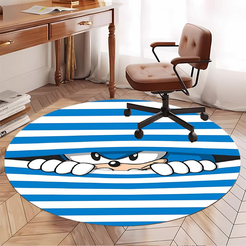 Sonic Pattern Round Rug, Indoor/Outdoor Mat, for Picnic, Gameroom, Bedroom, Office, Living Room, Home Decor Carpet, Birthday Gift