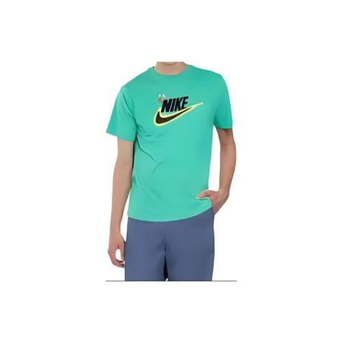 Мужская зеленая футболка Nike с принтованным логотипом, круглым вырезом и рукавами реглан