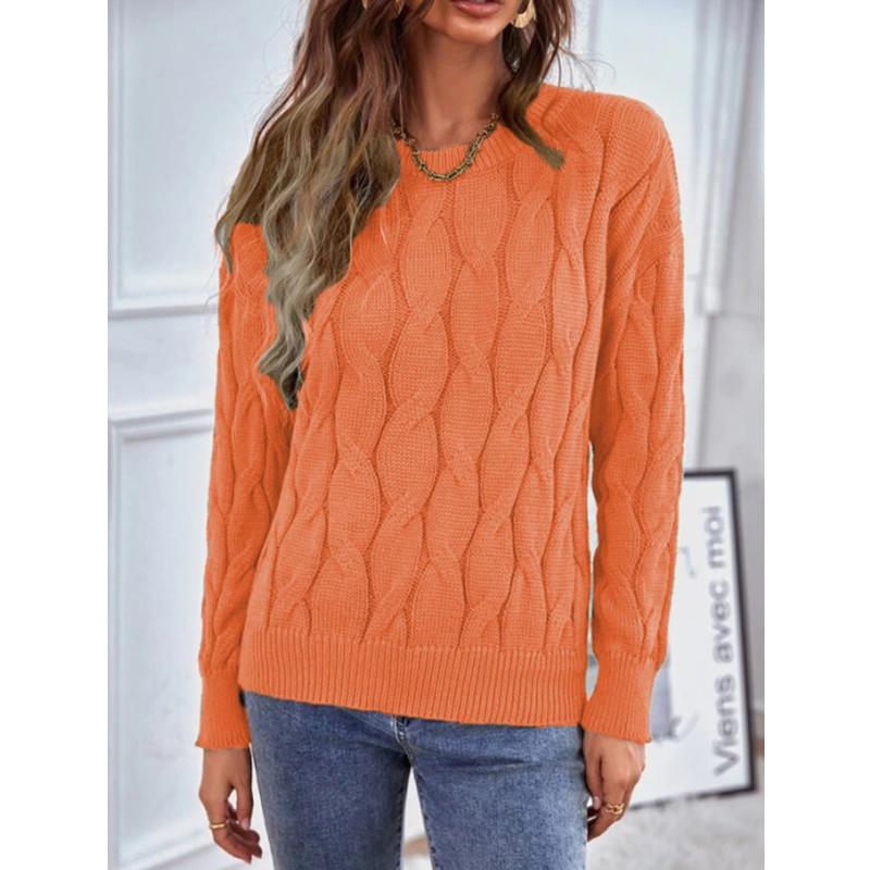 Womens Knitwear Cable Knit Sweater Autumn Round Neck Long Sleeve Pullover Tops Ladies Winter Casual Loose Jumper