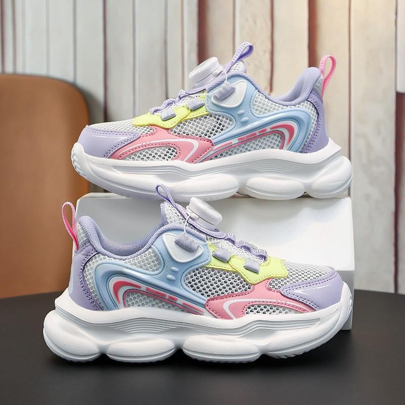 Youth style shoes Boys Lightweight Breathable Mesh Sneakers Kids Casual Sport Shoes Slip-On Style With Rotating Buckle
