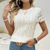 Весна Лето Футболки Мода Свободного Кроя Пуловер Ажурный Короткий Рукав Круглый Вырез Футболка Топ Женский