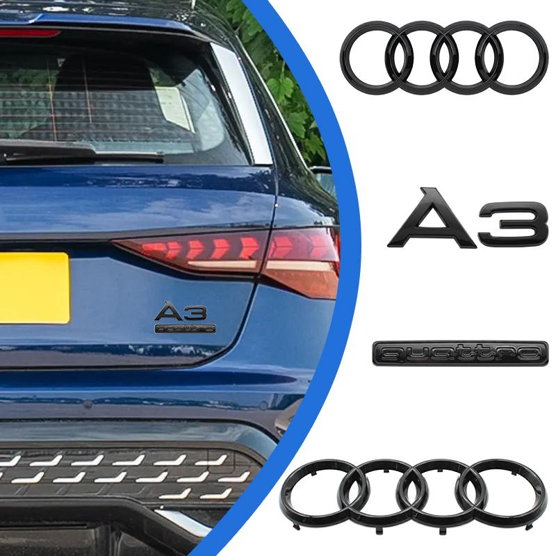 A A3 4 Ring Logo ABS Glossy Black Car Hood Front Bonnet Grill Badge Rear Trunk Quarrto Emblem Stickers Decal For A3 2010-2020