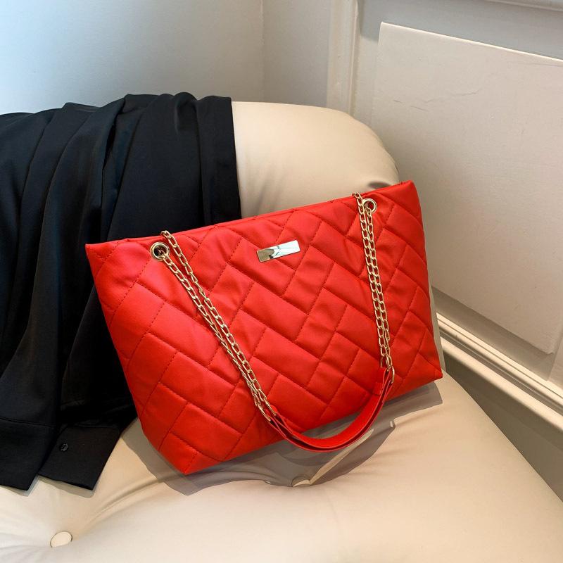 Сумка женская 2024 осень большая вместимость повседневная сумка ромб универсальная текстура простая портативная сумка на одно плечо косой пролет сумка-тоут