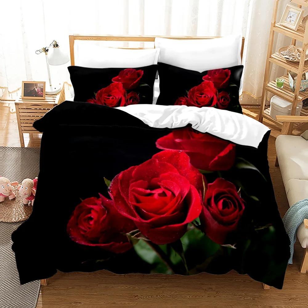 Pink Rose Bedding Set Fashion Romantic Home Textile Single Double Size For Couple Woman Girls Bedroom Decor Flowers Duvet Cover