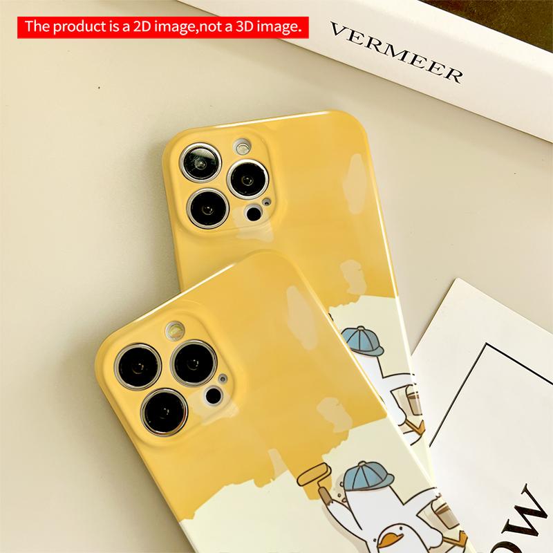 2DFlat Cute Ducks Painting Wall Phone Case All inclusive film hard iPhone case, compatible with iPhone 18 Pro Max 17 16 15 14 13 12 11