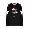 Ladies' Christmas Printed Bow Round Neck Long Sleeved Loose Pullover Sweater Sweatshirt Top