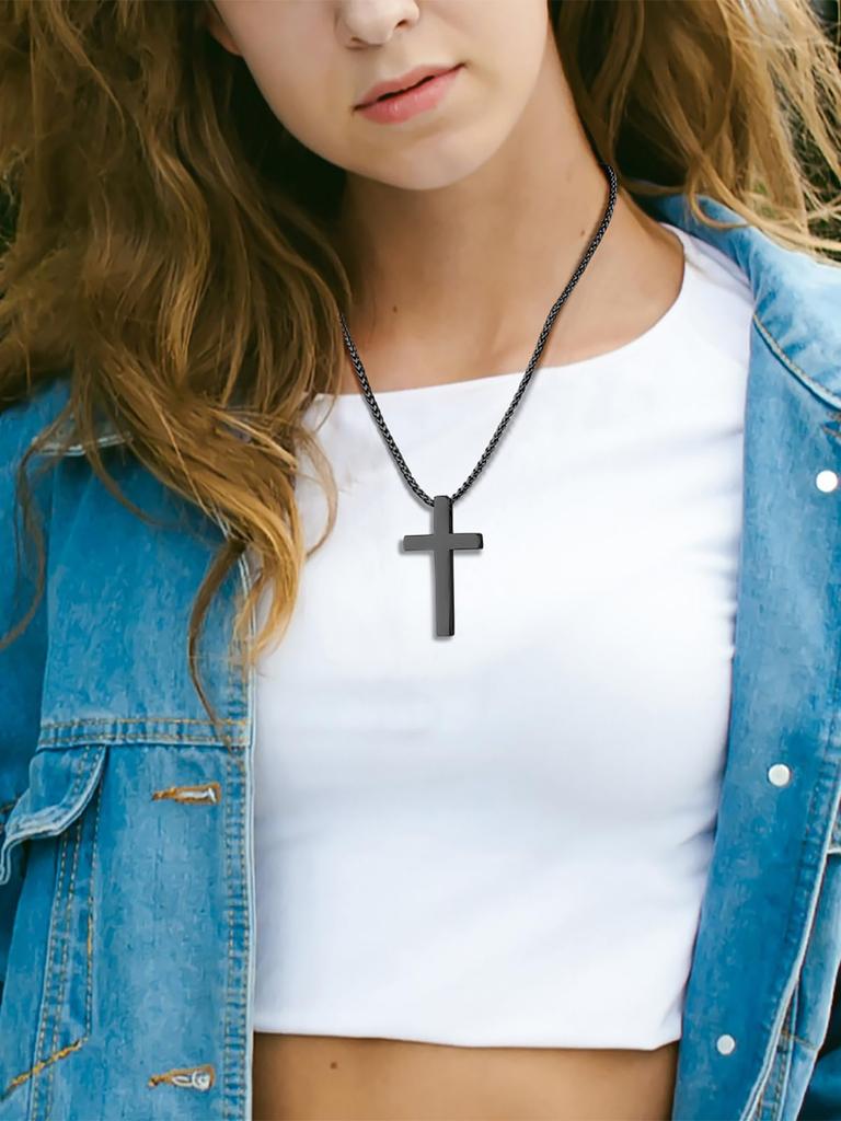 Ожерелье с крестом, хирургическая нержавеющая сталь, крест, кулон, черный аксессуар [ChainsHouse] для мужчин