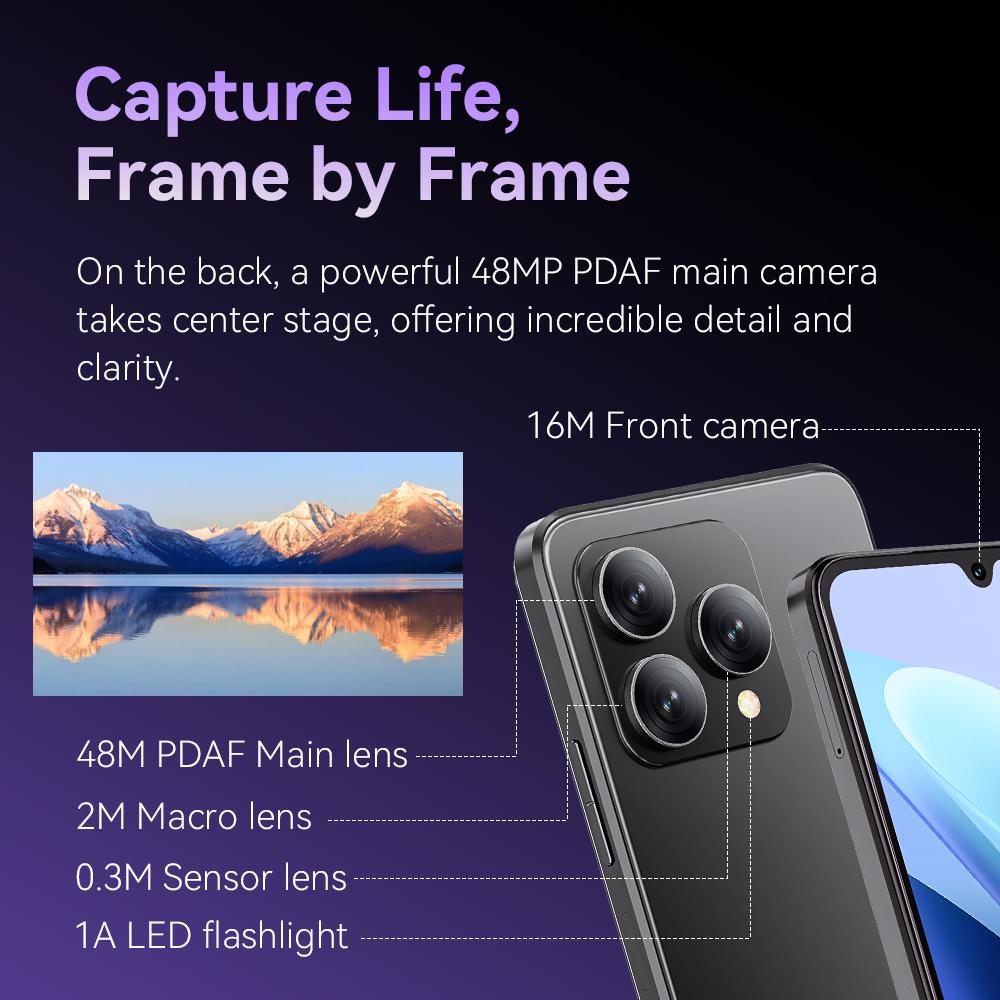 Cubot Смартфон A40, Android 15, 4 ГБ ОЗУ + 256 ГБ ПЗУ, 6,88-дюймовый экран 120 Гц, восьмиядерный, камера 48 МП, аккумулятор 5100 мАч, NFC, Face ID