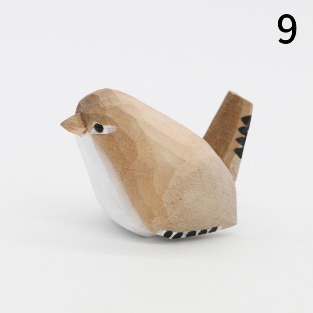 Handmade Small Bird Ornament Cute Wooden Bird Figurine Creative Wood Carving Bird Children's Toys