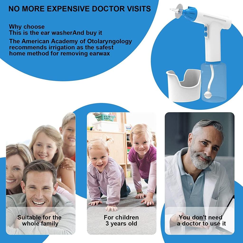 Ear Wax Removal Kit, Electric Ear Cleaner with Ear Irrigation System, Safe and Effective Ear Wax Removal Tool with LED Light & 3 Water Pressure