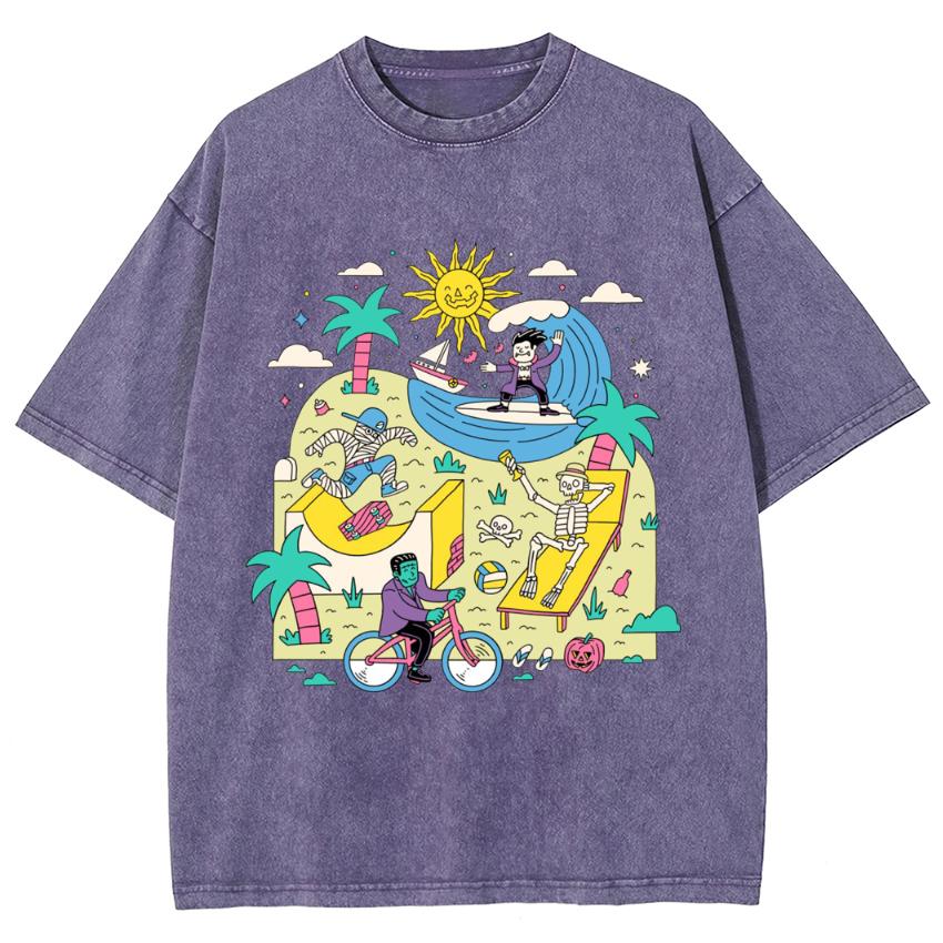 Summer New Wash Women's T-Shirt Oversized Cartoon Print Loose Top Y2K Casual Cute Comfortable Short Sleeve