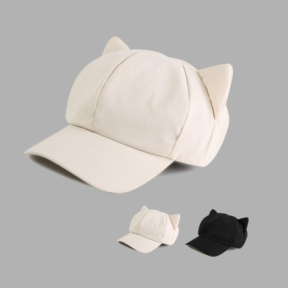 Casual Y2k Cat Ear Hat Solid Color Peaked Cap Cute Women's Baseball Hat Girl