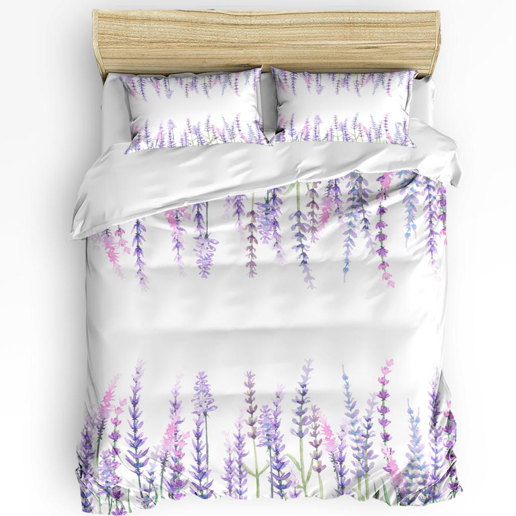 Purple Lavender Green Leaves Plant Flower Duvet Cover Bed Bedding Set Home Quilt Cover Pillowcases Bedroom Bedding Set No Sheet